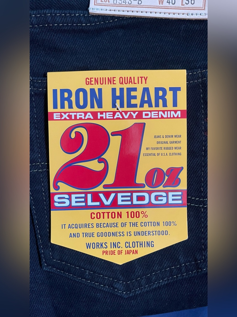Iron Heart IH634S-B 21oz Indigo Overdyed Selvedge Straight Denim Jeans 40x36 NWT - Picture 4 of 8